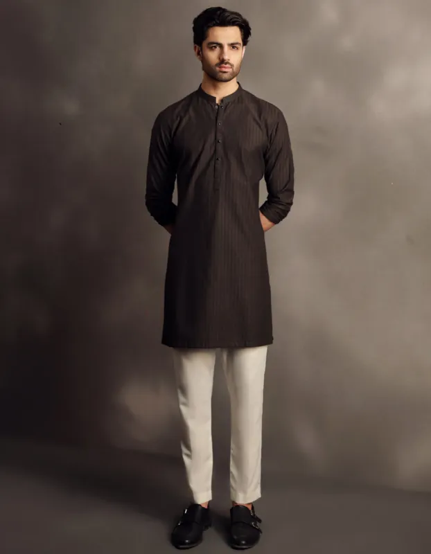 WOOD BROWN COTTON KURTA | JJK-CD-04-33015 sold by Junaid Jamshed