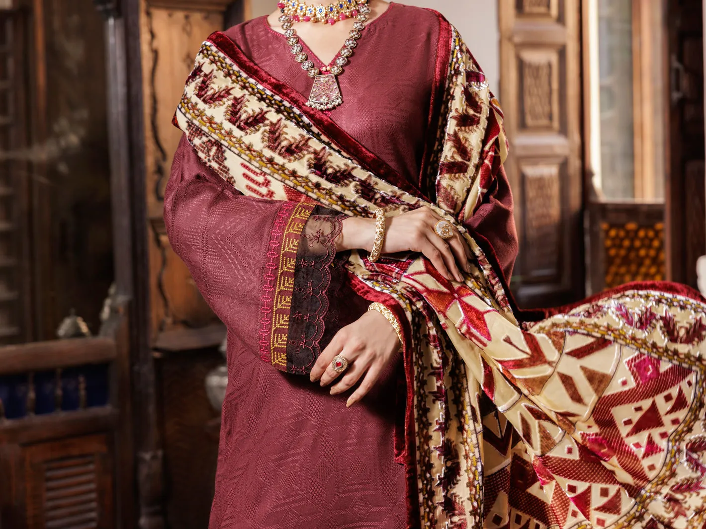 MAROON ACRYLIC 3PC UNSTITCHED | AWP-3PS-CD-04-656 sold by Junaid Jamshed product image thumbnail 4