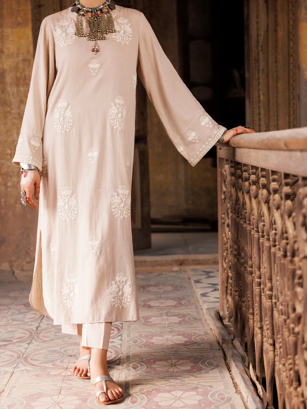 BEIGE COTTON DOBBY KURTI | AWP-LK-CD-04-706 sold by Junaid Jamshed