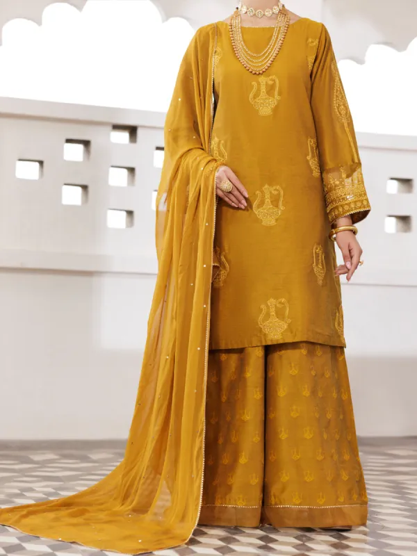 MUSTARD POLY JACQUARD 3PC STITCHED | AWP-3PS-CD-04-680/S sold by Junaid Jamshed