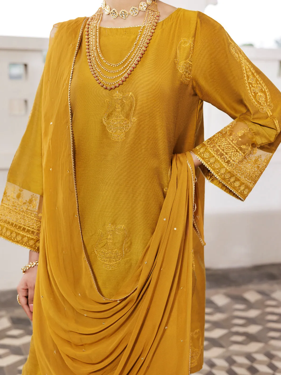 MUSTARD POLY JACQUARD 3PC STITCHED | AWP-3PS-CD-04-680/S sold by Junaid Jamshed product image thumbnail 3