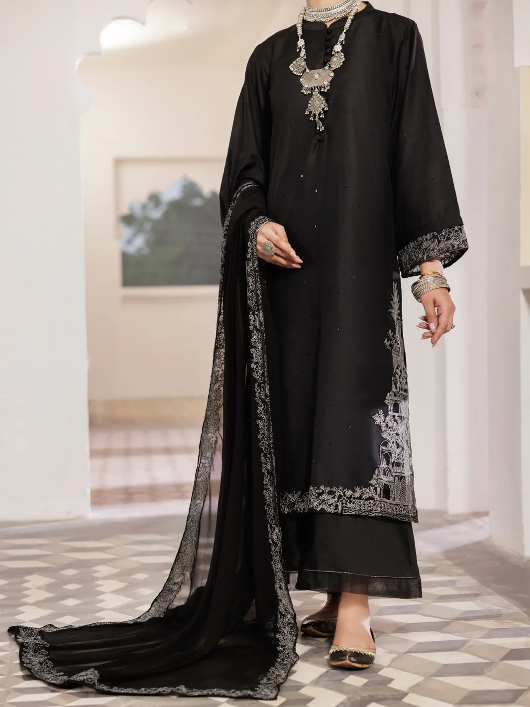 BLACK YARN DYED 3PC STITCHED | AWP-3PS-CD-04-683/S sold by Junaid Jamshed