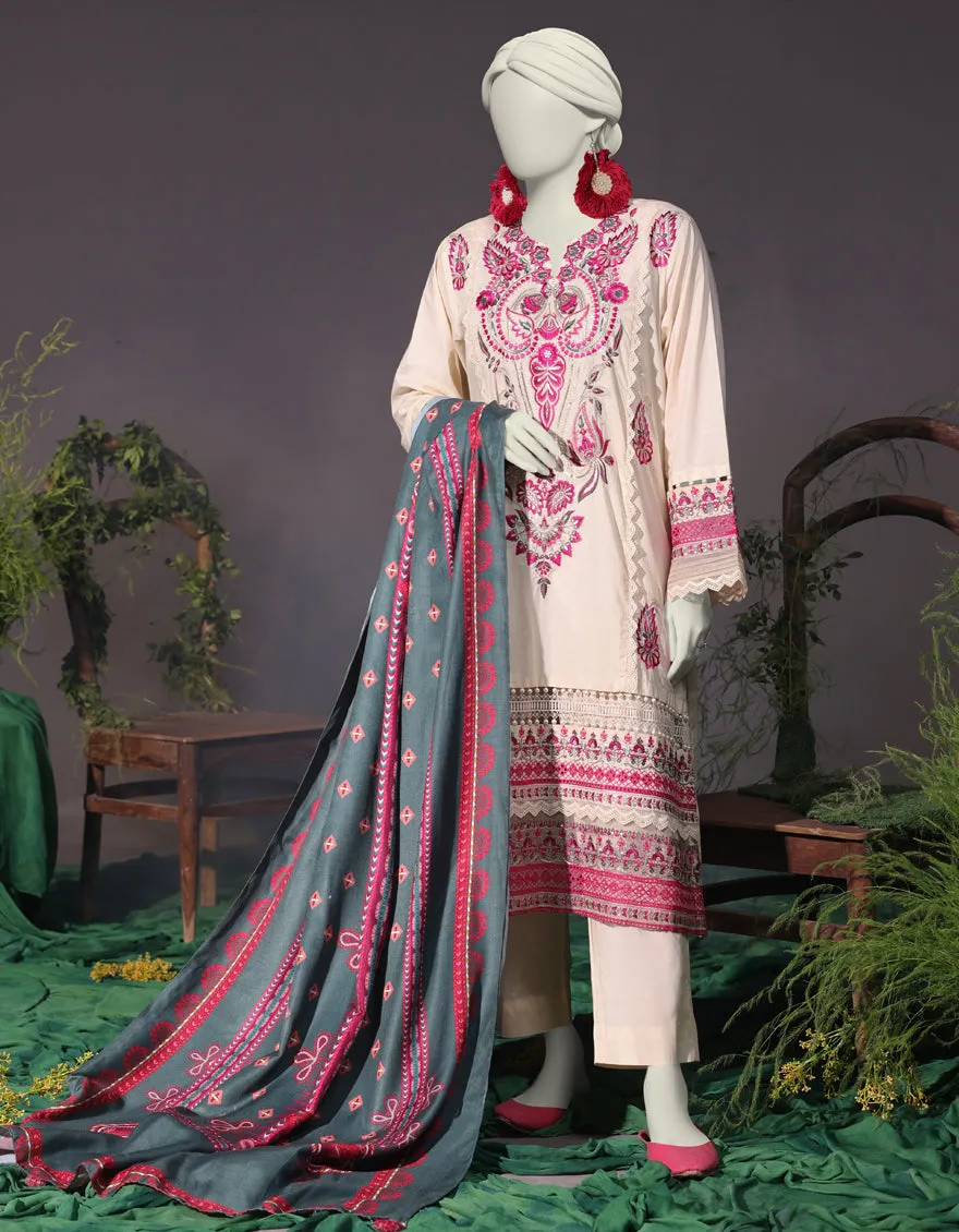 OFF WHITE CAMBRIC 3PC STITCHED | JJPW-JW-CD-04-1736 sold by Junaid Jamshed