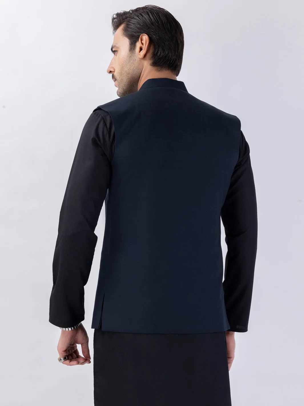 MIDNIGHT BLUE BLENDED WAISTCOAT | AL-WC-CD-04-571A sold by Junaid Jamshed product image thumbnail 3
