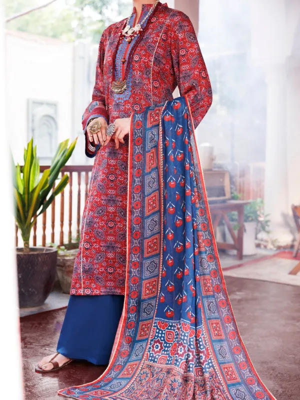 Maroon Cambric 3Pc Unstitched | AWP-3PS-CD-04-737B sold by Junaid Jamshed