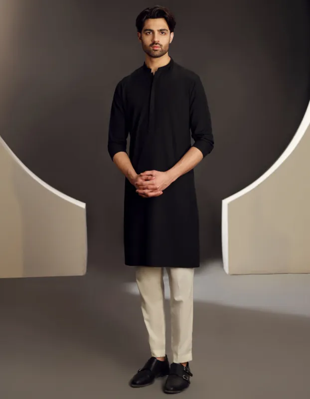 BLACK BLENDED KURTA | JJK-CD-04-33039 sold by Junaid Jamshed