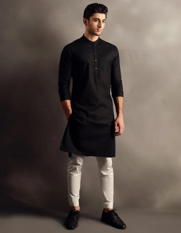 BLACK COTTON KURTA | JJK-CD-04-33040 sold by Junaid Jamshed