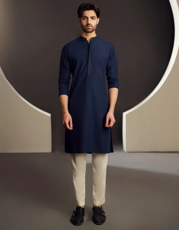 NAVY BLUE BLENDED KURTA | JJK-CD-04-33041 sold by Junaid Jamshed