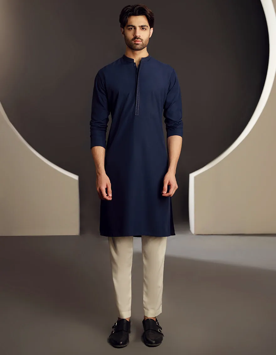 NAVY BLUE BLENDED KURTA | JJK-CD-04-33041 sold by Junaid Jamshed