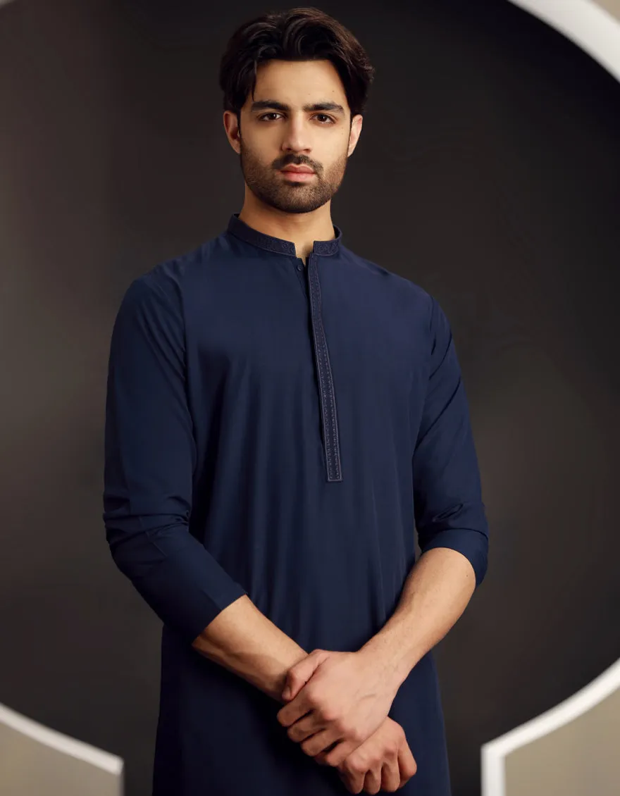 NAVY BLUE BLENDED KURTA | JJK-CD-04-33041 sold by Junaid Jamshed product image thumbnail 2