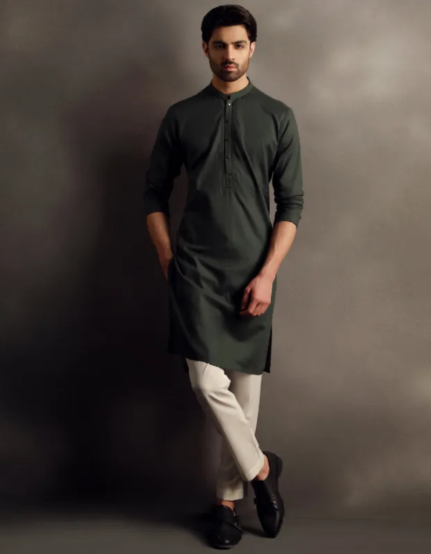 Dark Green Cotton Kurta | JJK-CD-04-33042 sold by Junaid Jamshed