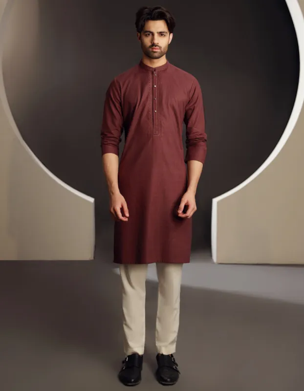 PLUM COTTON KURTA | JJK-CD-04-33043 sold by Junaid Jamshed