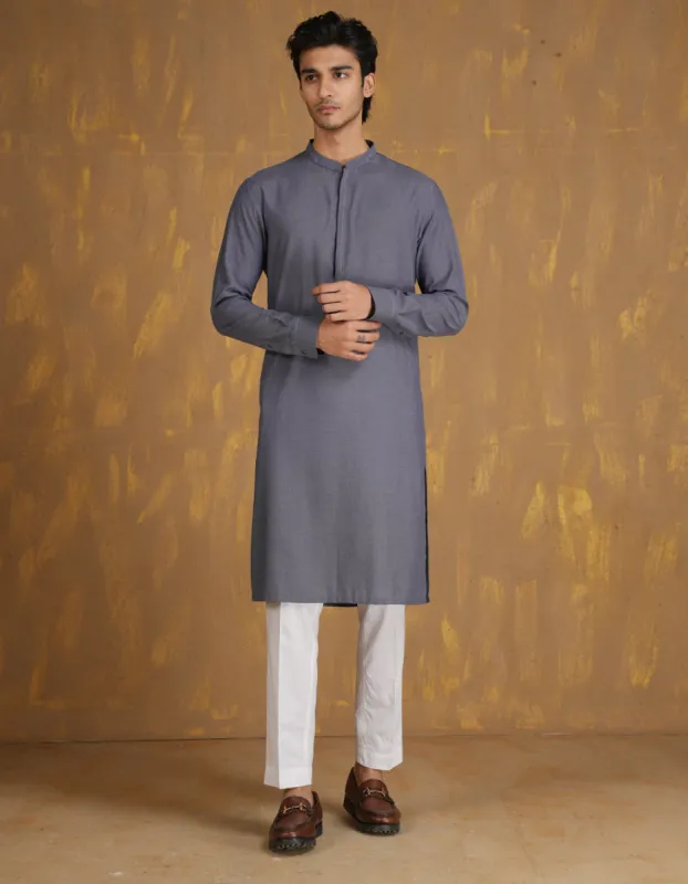 DENIM BLUE BLENDED KURTA | JJK-CD-04-33074 sold by Junaid Jamshed