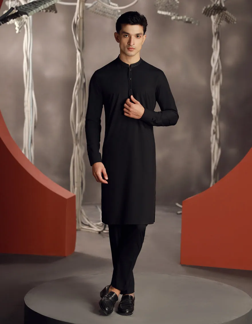 BLACK BLENDED KURTA TROUSERS | JJKP-CD-04-33019 sold by Junaid Jamshed