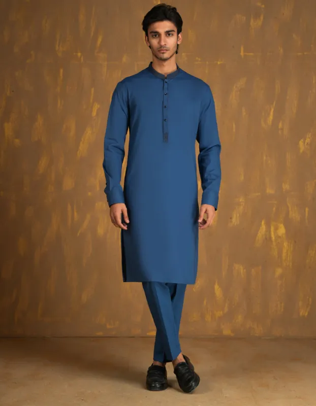 TEAL BLUE COTTON KURTA TROUSERS | JJKP-CD-04-33082 sold by Junaid Jamshed