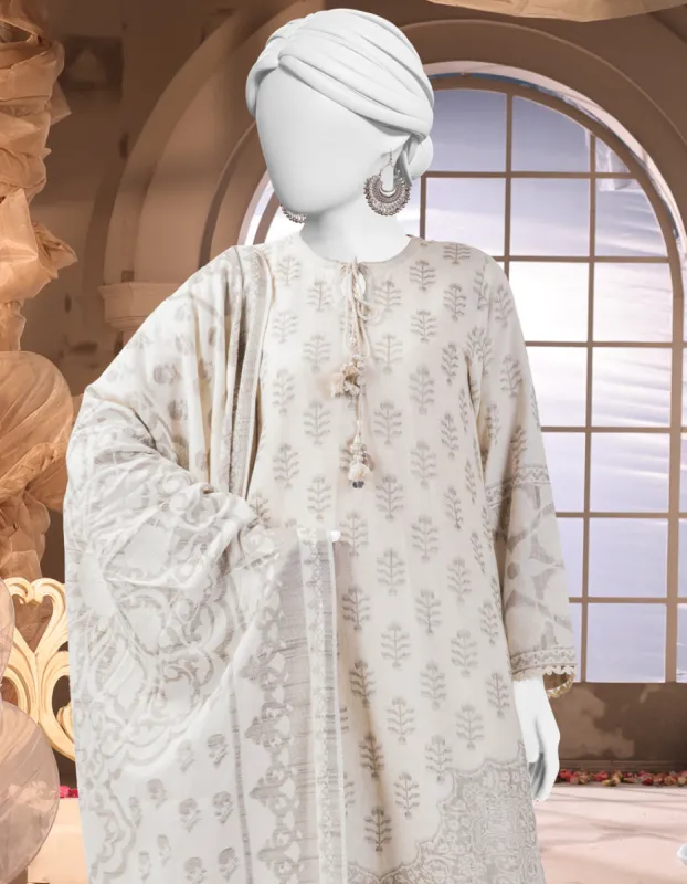 Off White Slub 3Pc Unstitched | JJLS-JW-CD-04-1703 sold by Junaid Jamshed