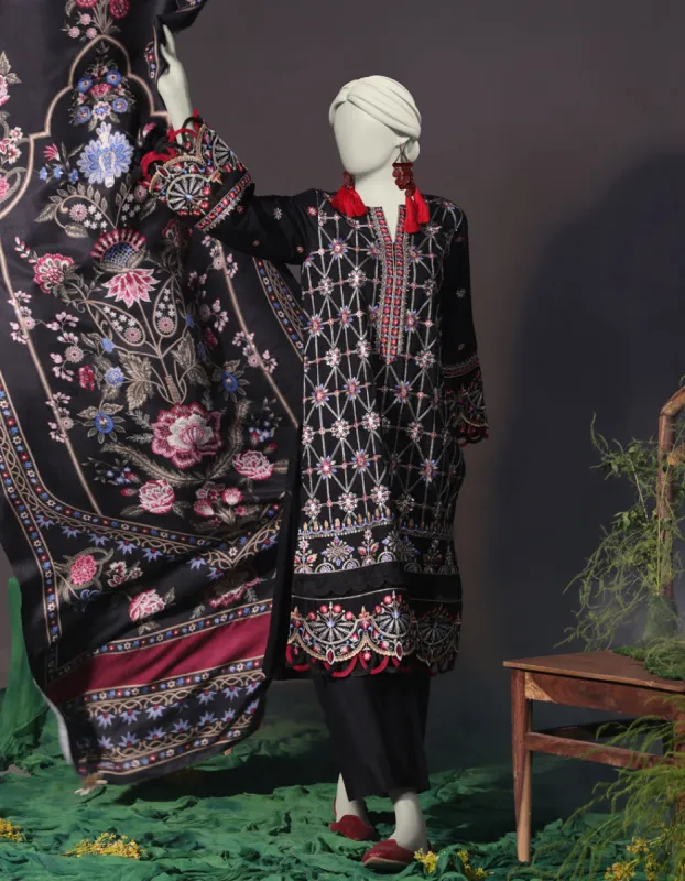 Black Cambric 3Pc Unstitched | JJLS-JW-CD-04-1742 sold by Junaid Jamshed