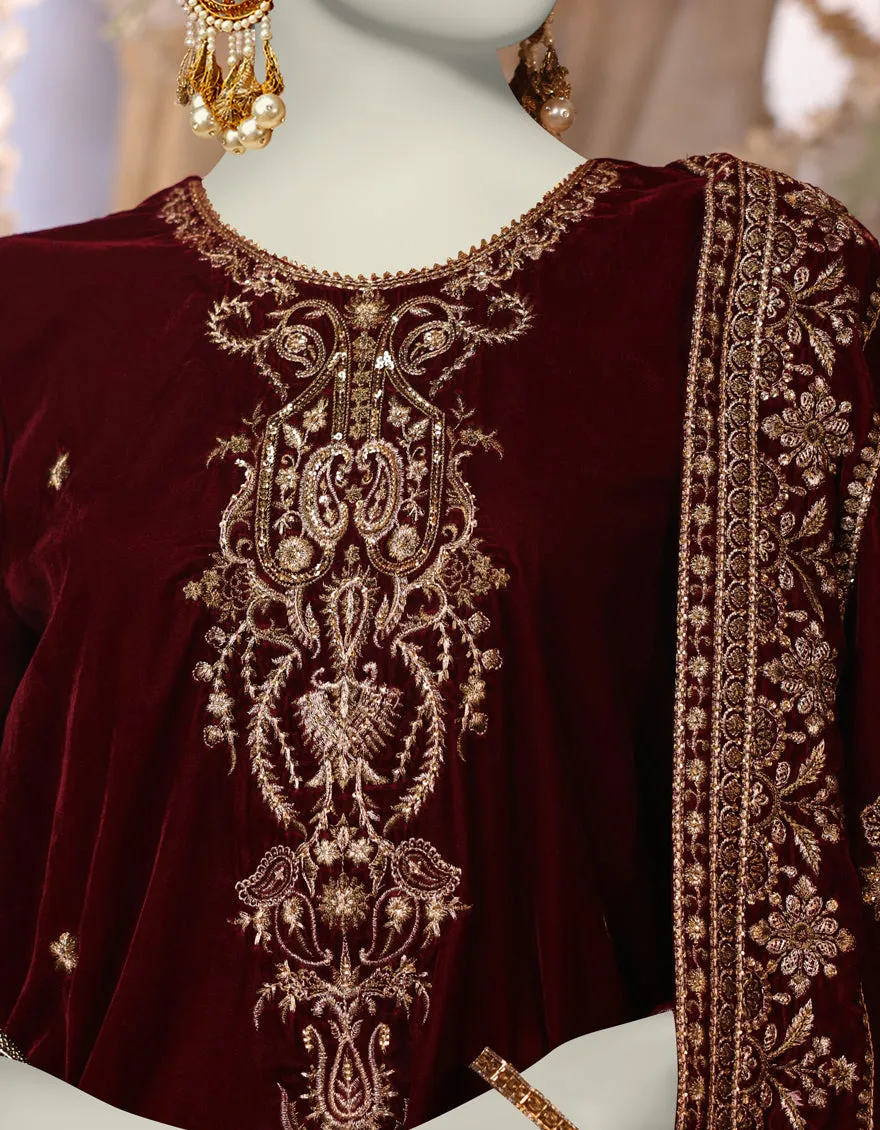 MAROON VELVET 3PC UNSTITCHED | JJLS-JWU-CD-04-1787 sold by Junaid Jamshed product image thumbnail 3