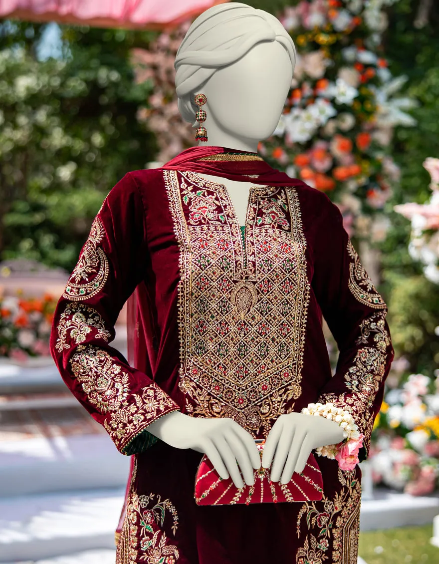 MAROON VELVET 3PC STITCHED | JJPW-JPS-CD-04-3960 sold by Junaid Jamshed product image thumbnail 3