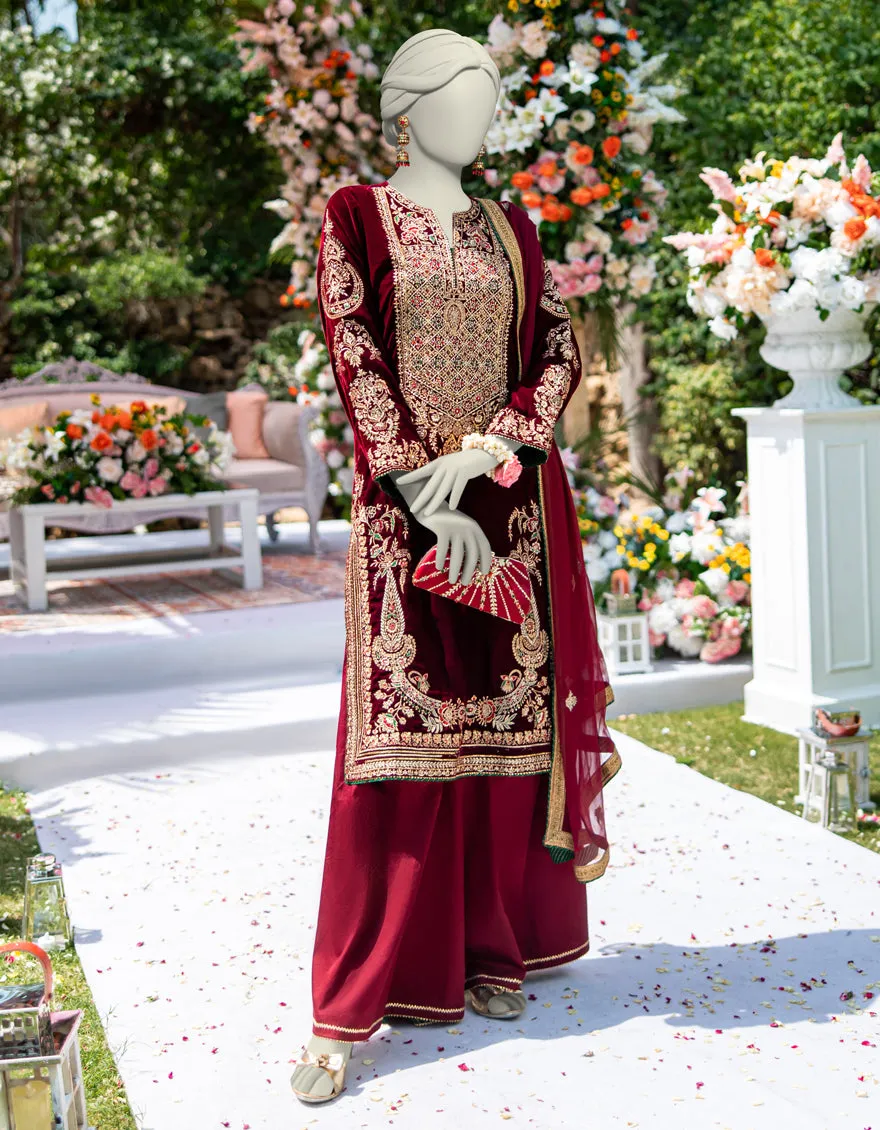 MAROON VELVET 3PC STITCHED | JJPW-JPS-CD-04-3960 sold by Junaid Jamshed