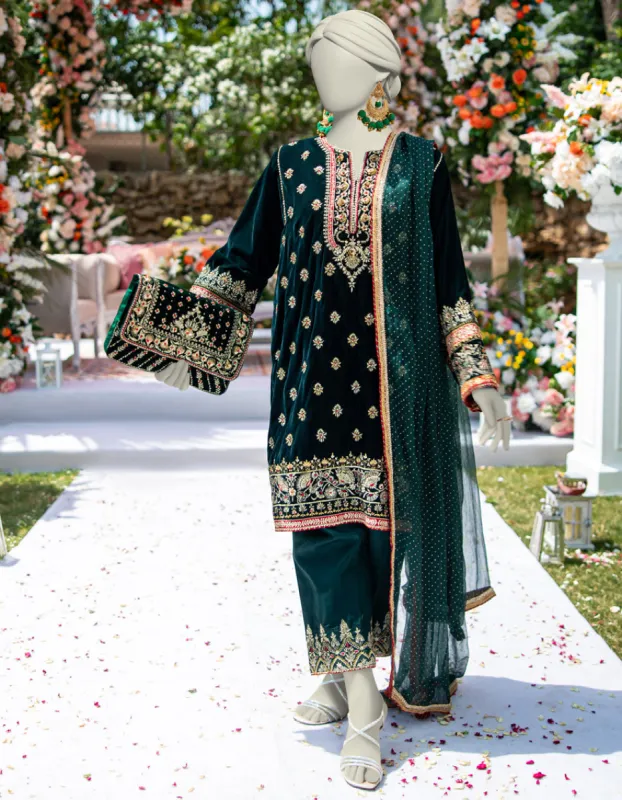 GREEN VELVET 3PC STITCHED | JJPW-JPS-CD-04-3961 sold by Junaid Jamshed