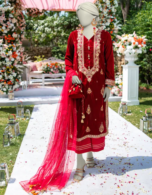 MAROON VELVET 3PC STITCHED | JJPW-JPS-CD-04-3964 sold by Junaid Jamshed