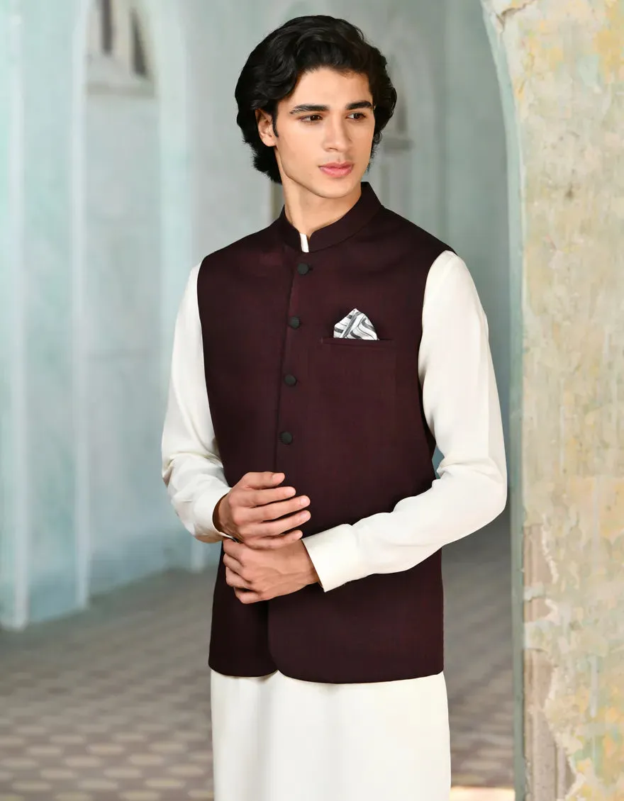 MAROON SUITING WAISTCOAT | JJVC-CD-04-27384-R11-AP sold by Junaid Jamshed