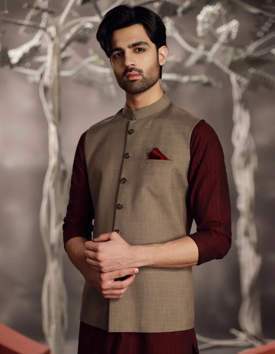 BEIGE SUITING WAISTCOAT | JJVC-CD-04-48175 sold by Junaid Jamshed