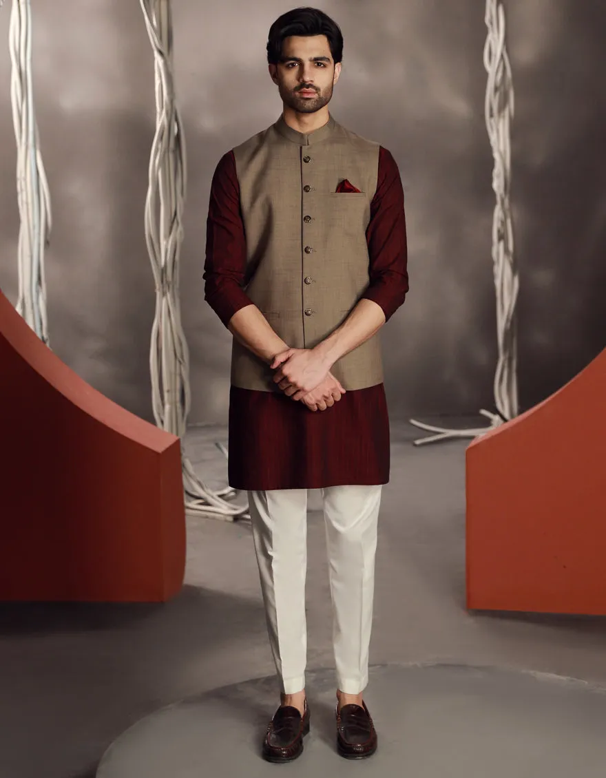 BEIGE SUITING WAISTCOAT | JJVC-CD-04-48175 sold by Junaid Jamshed product image thumbnail 2