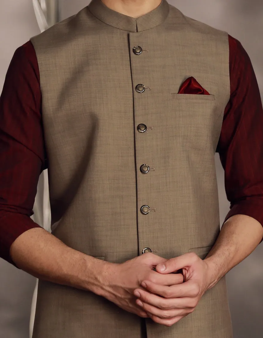 BEIGE SUITING WAISTCOAT | JJVC-CD-04-48175 sold by Junaid Jamshed product image thumbnail 3