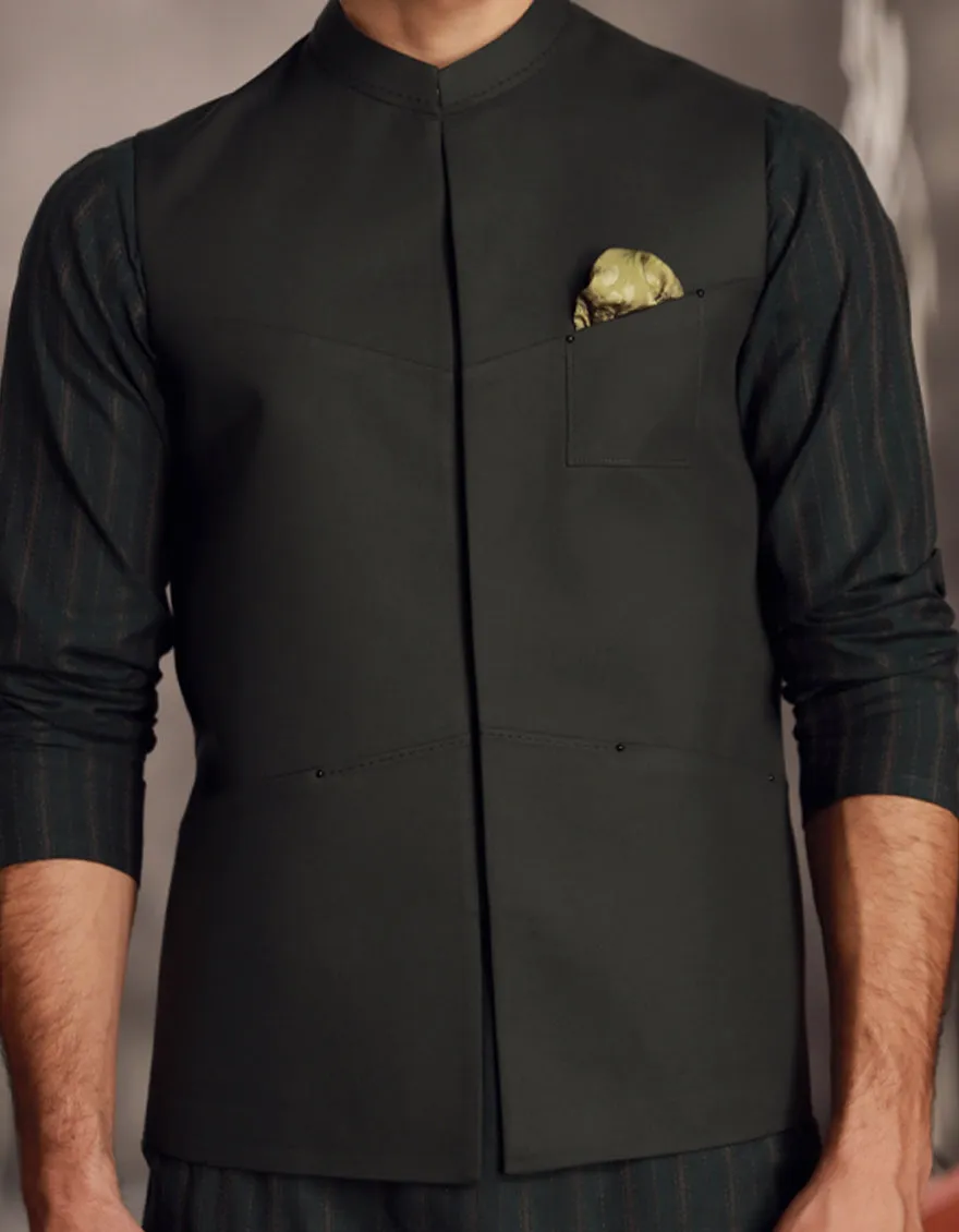 GREEN POLYESTER WAISTCOAT | JJVC-CD-04-48182 sold by Junaid Jamshed product image thumbnail 3