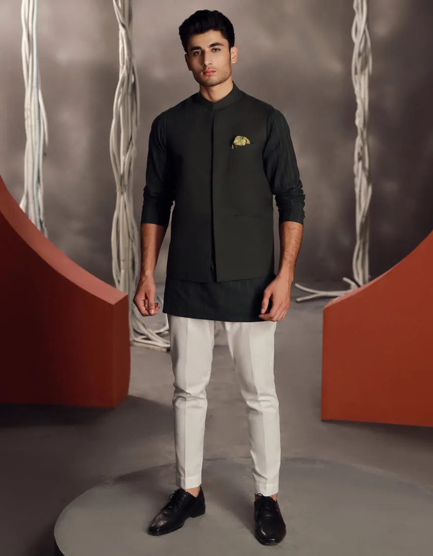 GREEN POLYESTER WAISTCOAT | JJVC-CD-04-48182 sold by Junaid Jamshed