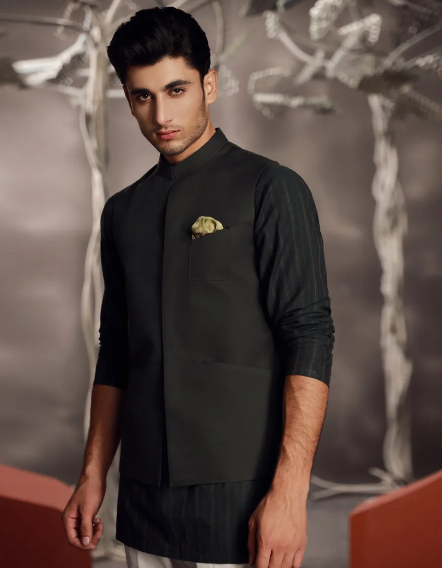 GREEN POLYESTER WAISTCOAT | JJVC-CD-04-48182 sold by Junaid Jamshed product image thumbnail 2