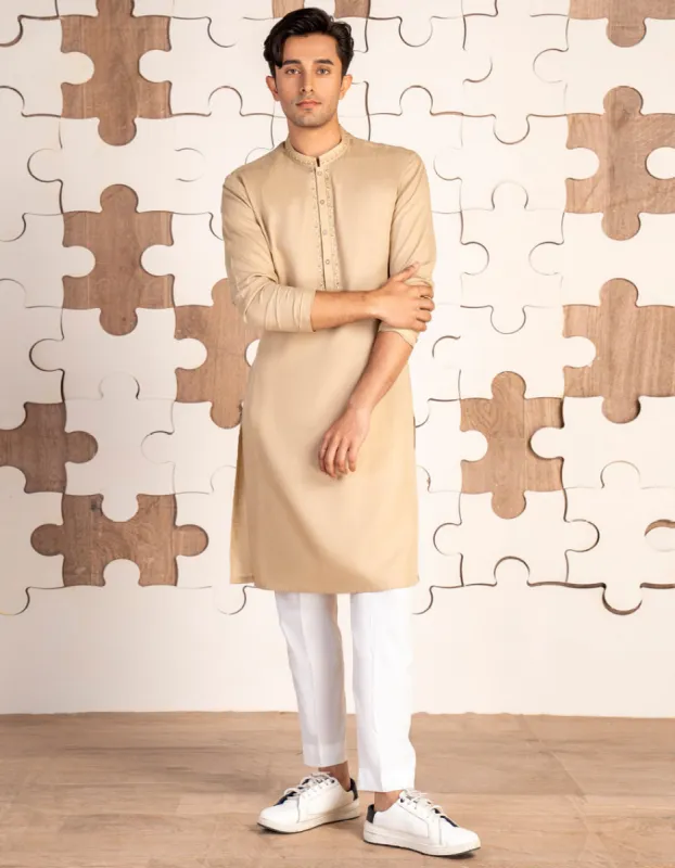 BEIGE BLENDED KURTA | JTK-CD-04-34845 sold by Junaid Jamshed
