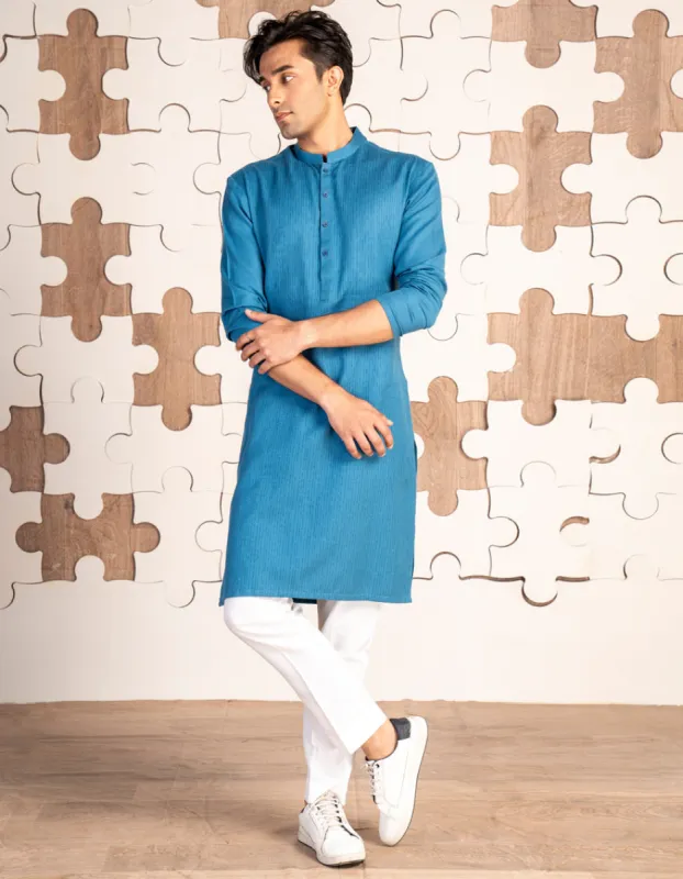 TEAL BLUE COTTON KURTA | JTK-CD-04-34865 sold by Junaid Jamshed