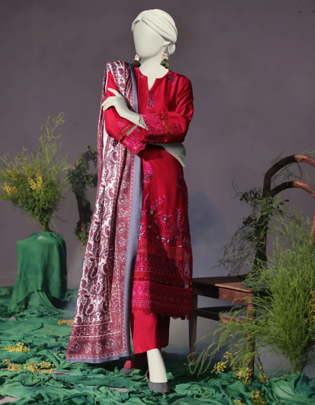 Maroon Cambric 3Pc Unstitched | JJLS-JW-CD-04-1740 sold by Junaid Jamshed