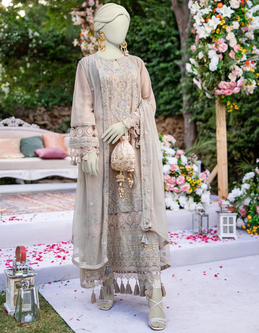 BEIGE NET 3PC UNSTITCHED | JJLS-JFU-CD-04-720 sold by Junaid Jamshed