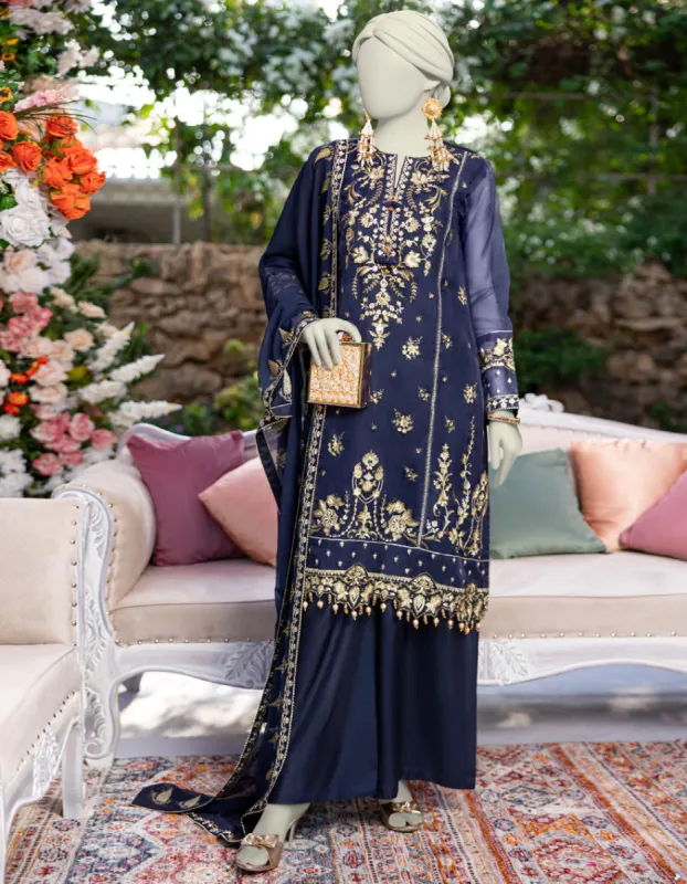 BLUE ORGANZA 3PC UNSTITCHED | JJLS-JFU-CD-04-717 sold by Junaid Jamshed
