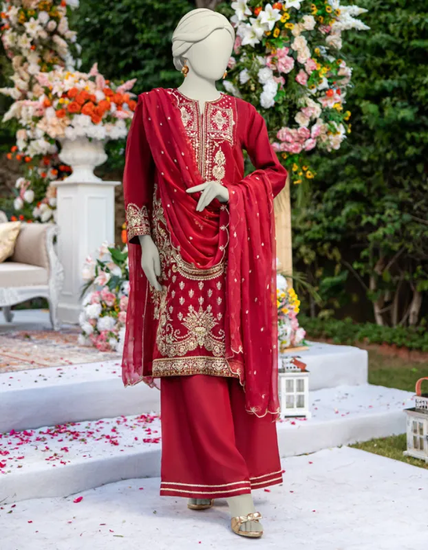 MAROON ORGANZA 3PC UNSTITCHED | JJLS-JFU-CD-04-716 sold by Junaid Jamshed