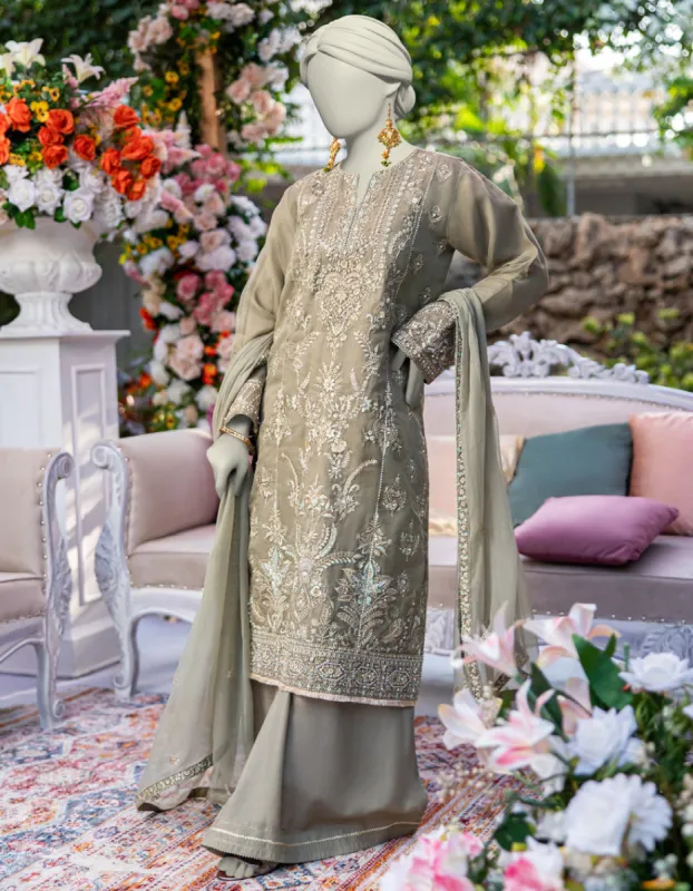 GREEN ORGANZA 3PC UNSTITCHED | JJLS-JFU-CD-04-715 sold by Junaid Jamshed