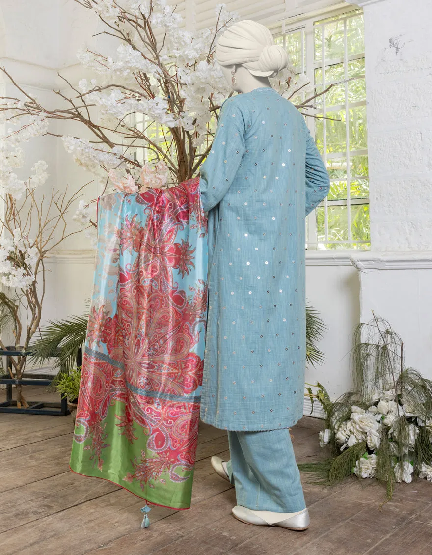 Blue Slub 3Pc Unstitched | JJLS-JPWU-CD-04-051 sold by Junaid Jamshed product image thumbnail 2