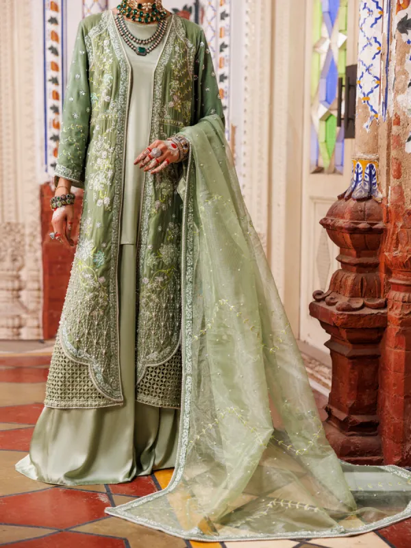 PISTACHIO GREEN VELVET 3PC STITCHED | AL-3PS-LS-CD-04-497 sold by Junaid Jamshed