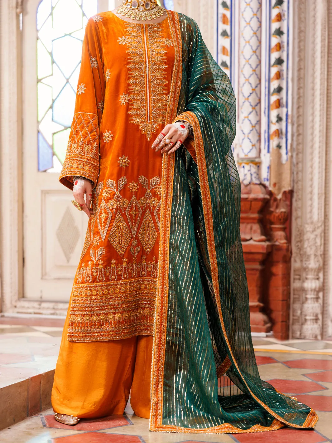 MUSTARD VELVET 3PC STITCHED | AL-3PS-LS-CD-04-496 sold by Junaid Jamshed