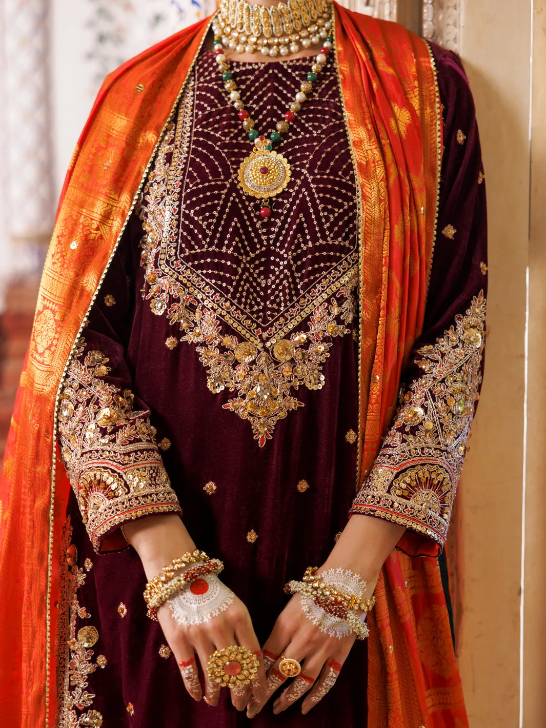 MAROON VELVET 3PC STITCHED | AL-3PS-LS-CD-04-493 sold by Junaid Jamshed product image thumbnail 4