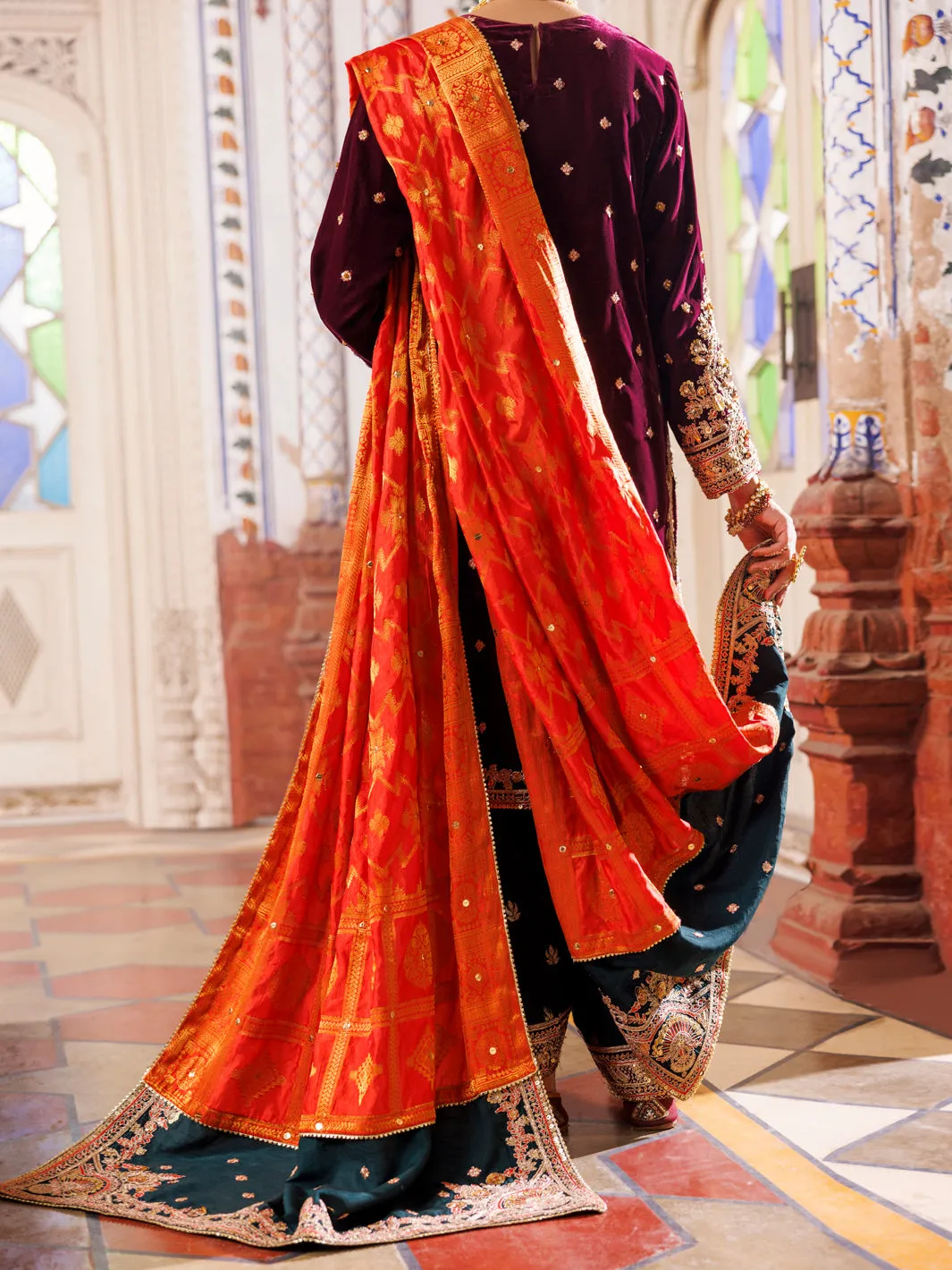 MAROON VELVET 3PC STITCHED | AL-3PS-LS-CD-04-493 sold by Junaid Jamshed product image thumbnail 2