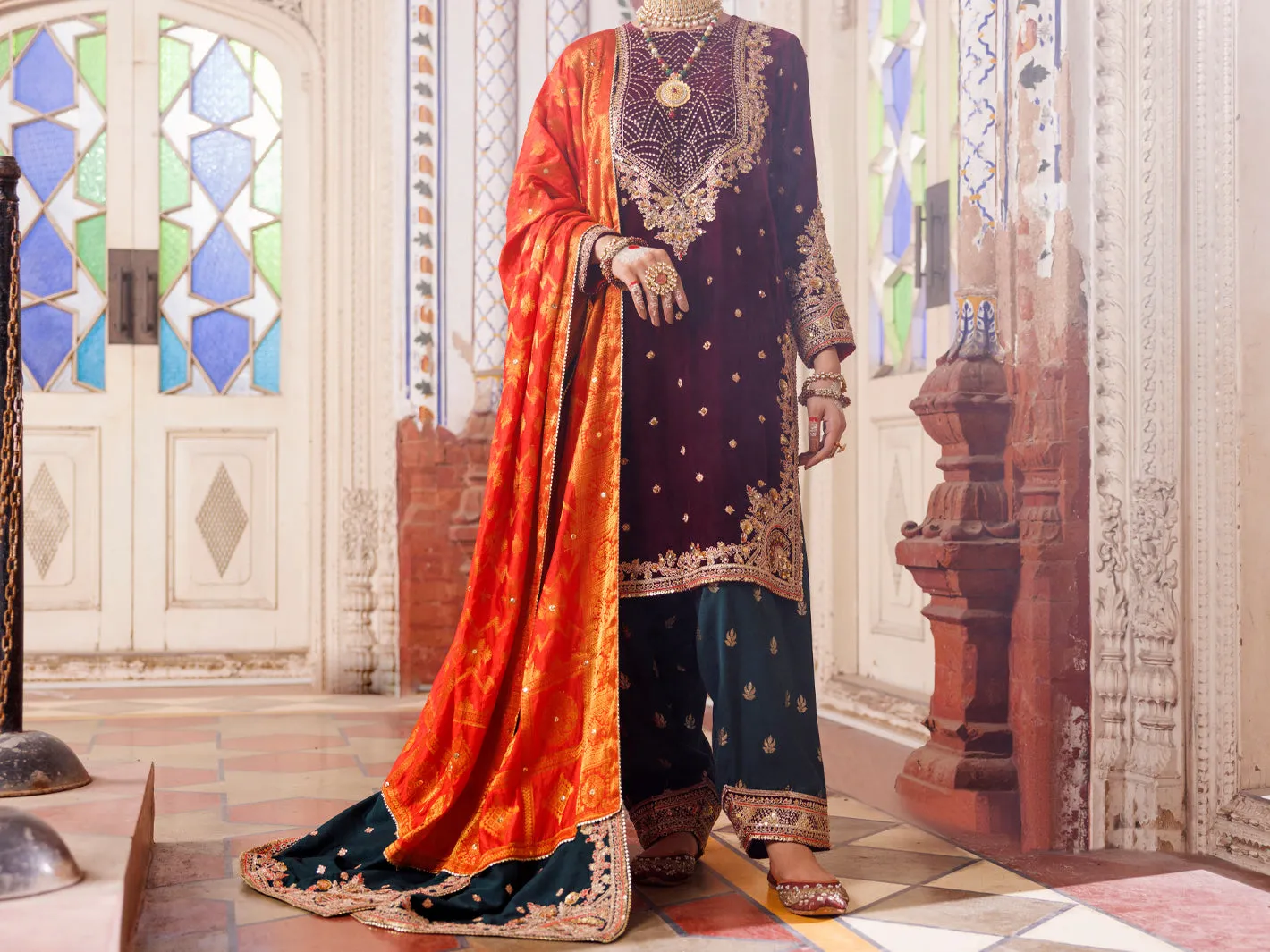 MAROON VELVET 3PC STITCHED | AL-3PS-LS-CD-04-493 sold by Junaid Jamshed product image thumbnail 5