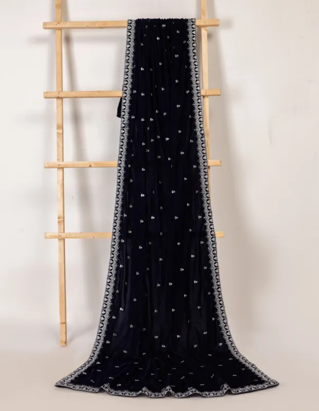 BLUE VELVET SHAWL | JSH-JSHW-CD-04-2673 sold by Junaid Jamshed