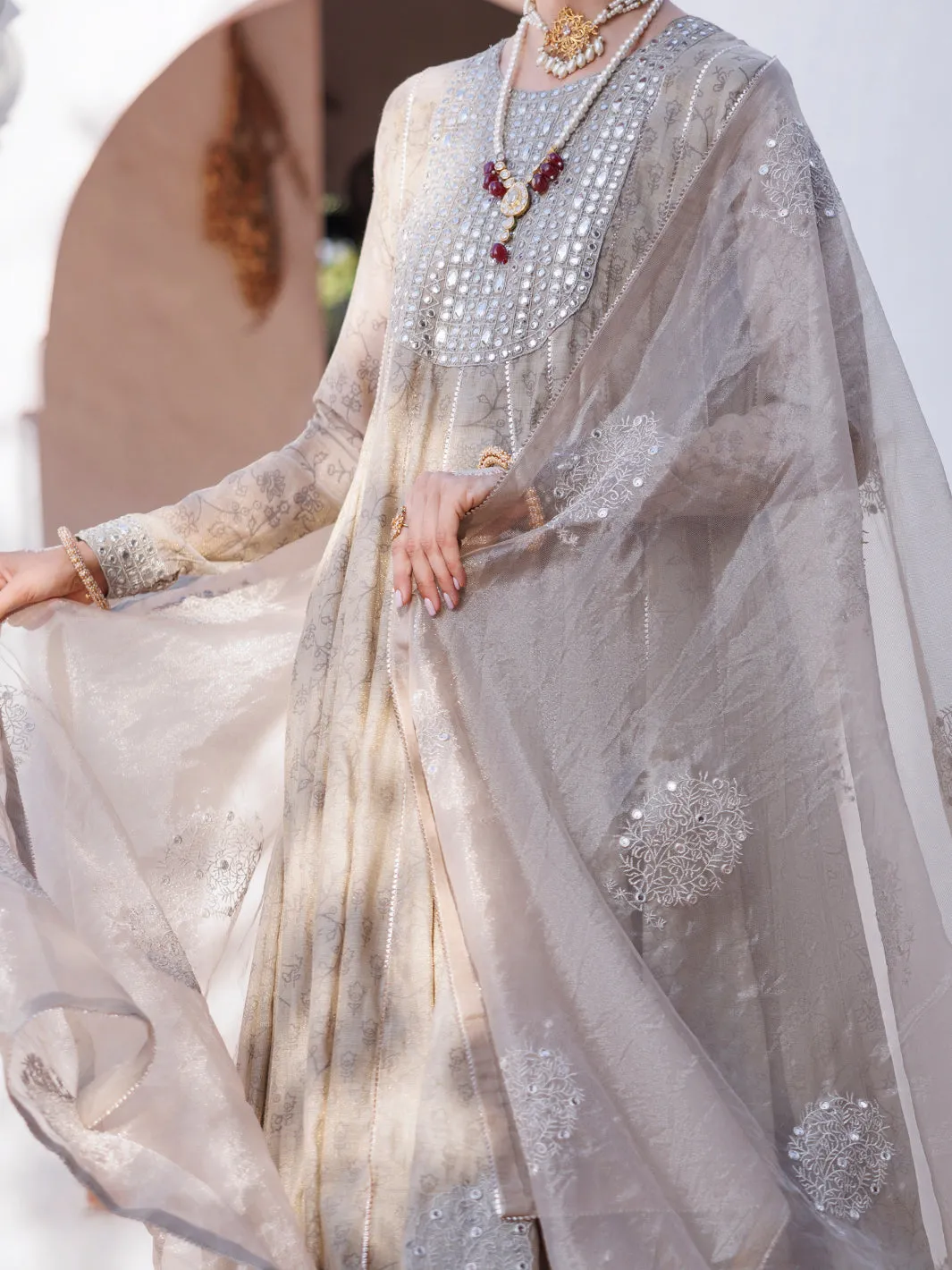 GREY MESURI NET 3PC STITCHED | AL-3PS-LS-489/AM-3012A sold by Junaid Jamshed product image thumbnail 4