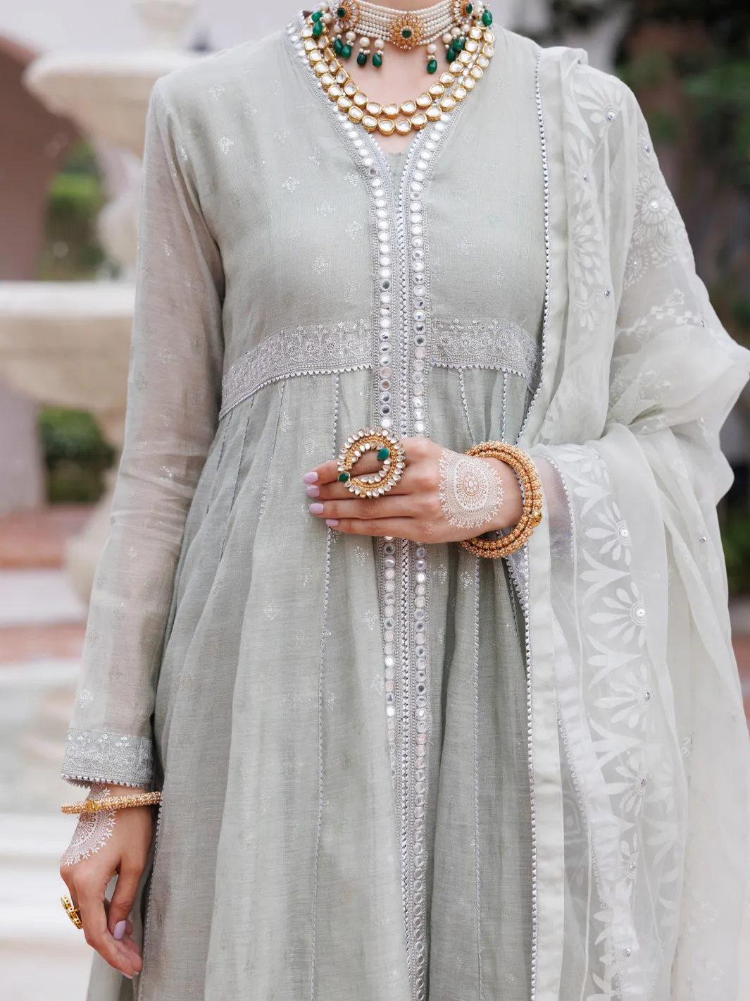 PISTACHIO GREEN MESURI NET 3PC STITCHED | AL-3PS-LS-490/AM-3012B sold by Junaid Jamshed product image thumbnail 5