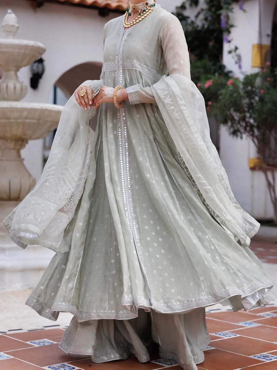 PISTACHIO GREEN MESURI NET 3PC STITCHED | AL-3PS-LS-490/AM-3012B sold by Junaid Jamshed product image thumbnail 2